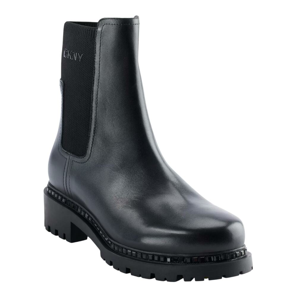 DKNY Women's Roxanne Leather Pull On Chelsea Booties Black Size 8 1/2 M
